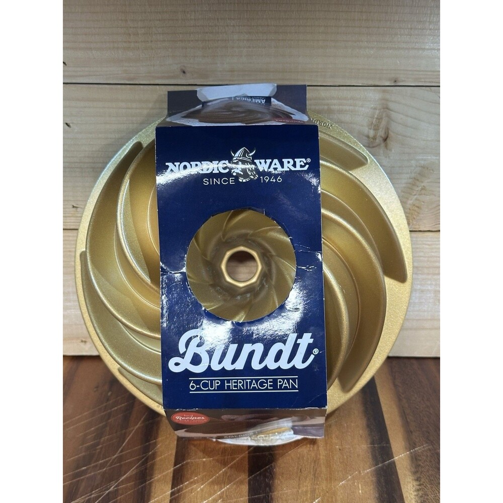 Nordic Ware Heritage Spiral Cake Bundt Pan 6 Cup Gold Cast Aluminum USA - Picture 1 of 6